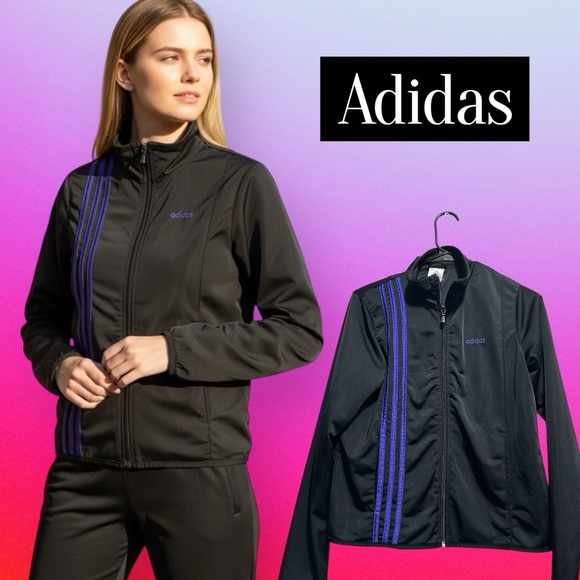 adidas Jackets & Blazers - Adidas Women's Black Bomber Jacket with Purple Accents